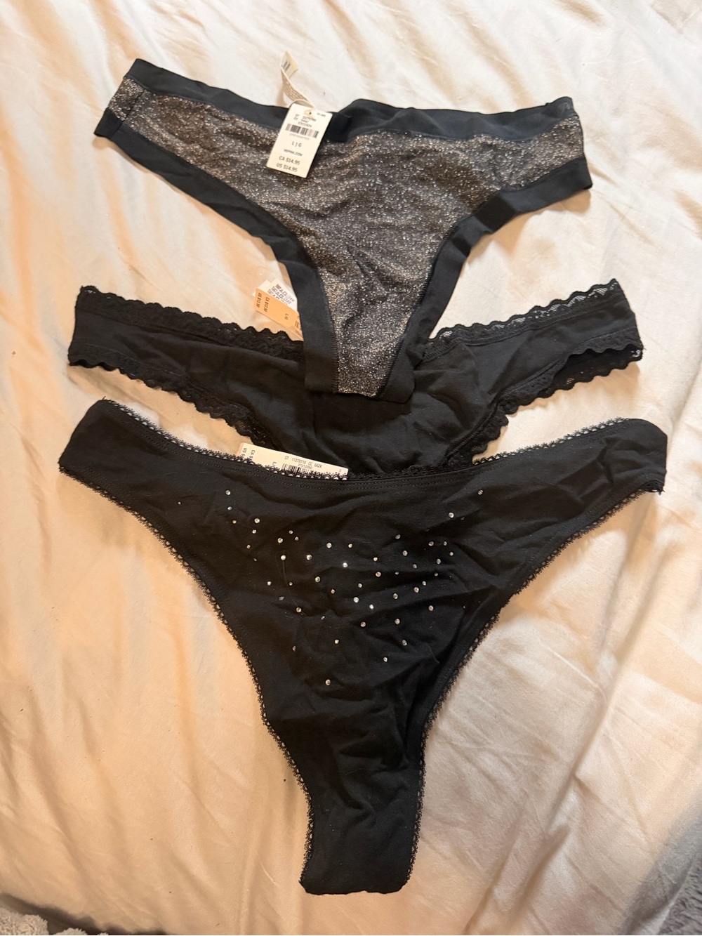 Victoria's Secret Black Thong Set with Glitter & Rhinestones